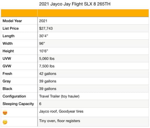 Jayco Jay Flight 265BH specifications