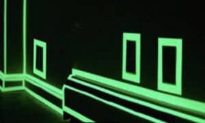 Green colored glowing tape in the dark
