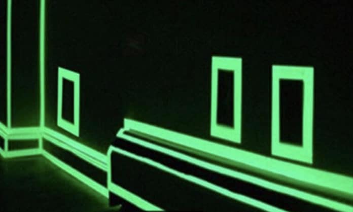 Green colored glowing tape in the dark