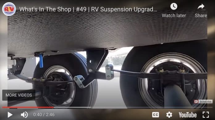 A screenshot from a video shows a typical RV's suspension system