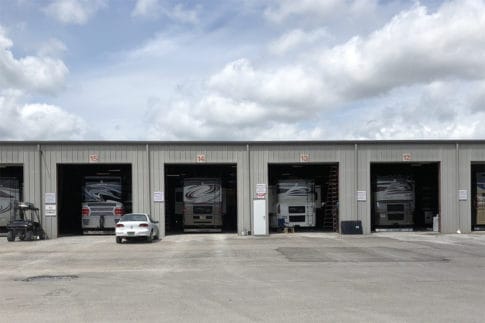 An RV service center bay