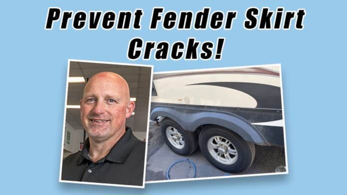 A screenshot from YouTube that says Prevent RV fender skirt cracks