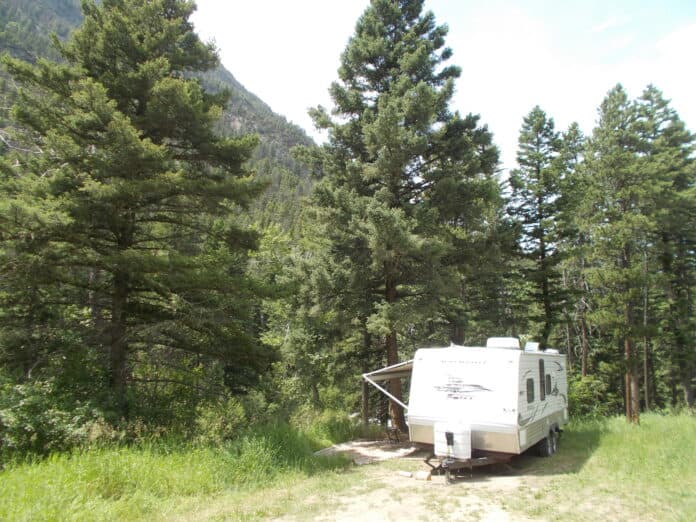Trailer in woods