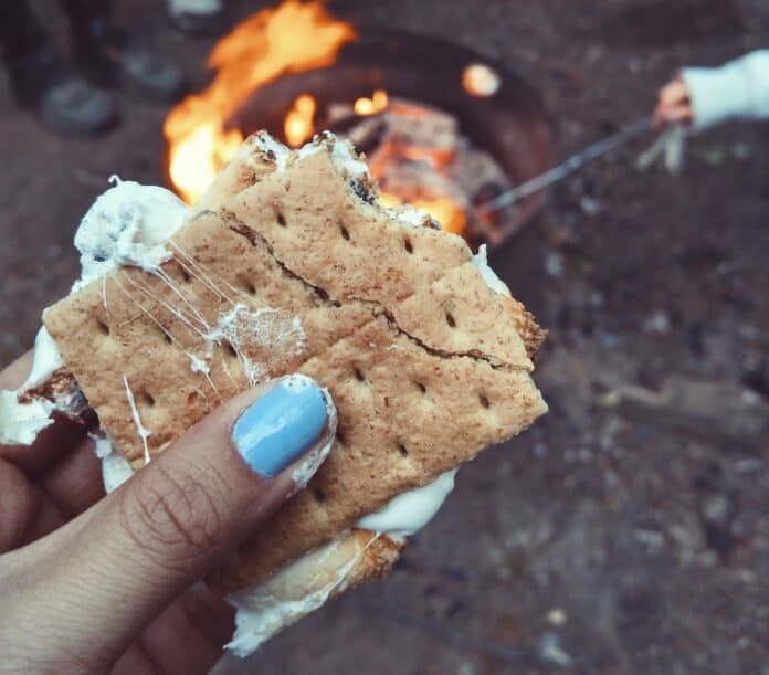 a s'more over a campfire