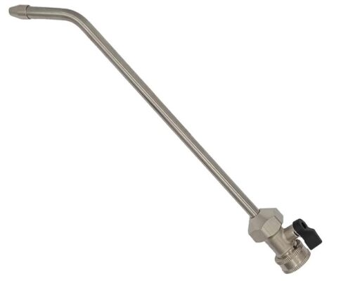 An all-metal RV water heater tank rinser