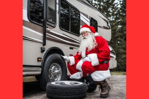 gifts for RV Diyers - santa changing a tire