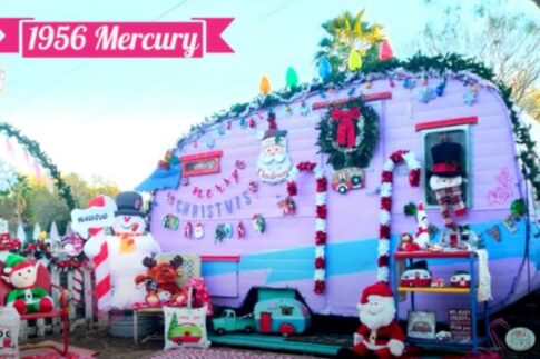 Christmas campers - vintage RV in holiday decor
