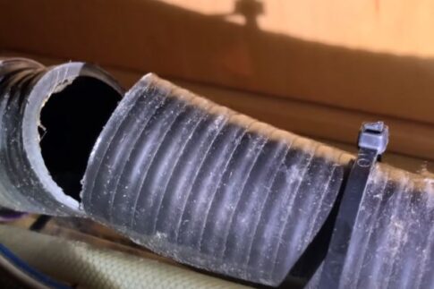 cracked drain hose, the source of RV gray water tank odor