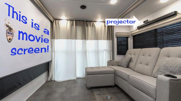 The movie theater with projector in the 2024 Salem FSX 30VCVIEW
