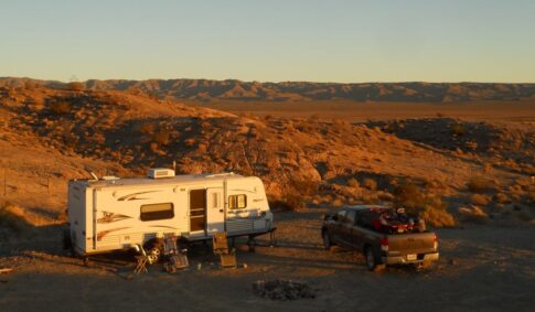 Travel Trailer camped in desert