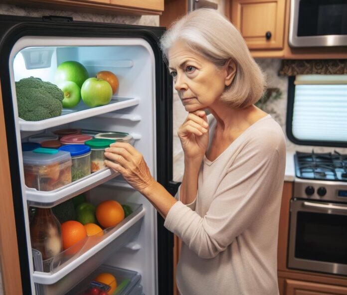 A woman looks into a fridge for fridge organization tips
