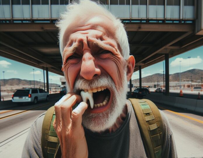 A man with a toothache at the Mexico border