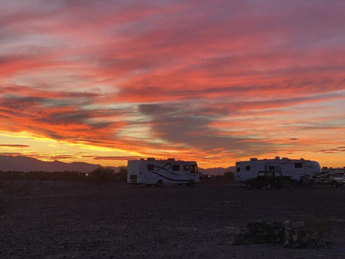 Sunset in Quartzsite, Arizona as I rediscover the joy in RVing