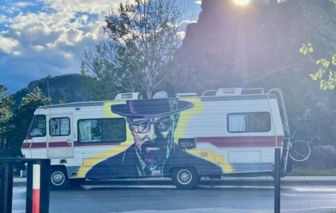 An RV with Walter White from Breaking Bad painted on it