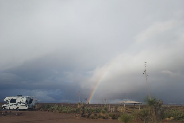 A rainbow over the campground at Pancho Villa State Park in Columbus, NM