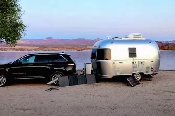 Airstream trailer at a secret boondocking spot, part of a ost on how to locate off the grid secret boondocking spots