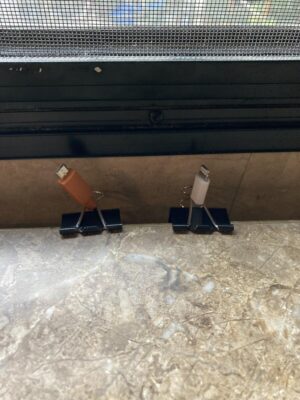 charging cords attached to table 