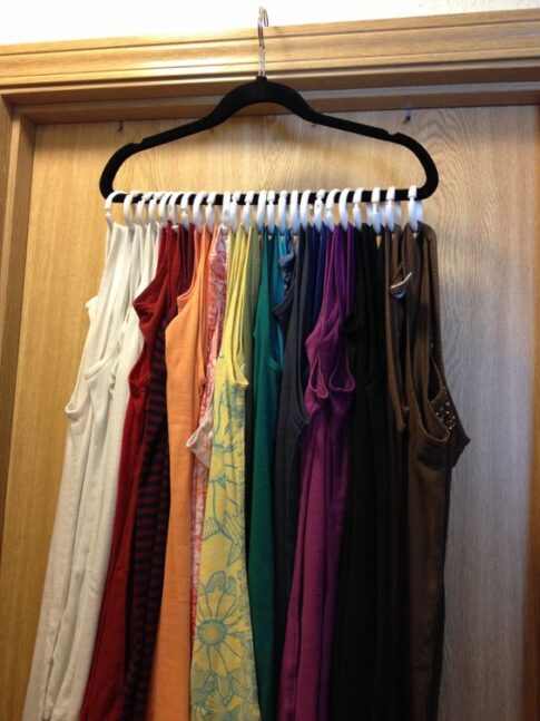 hanging camisoles and tanks from shower curtain clips as seen on pinterest