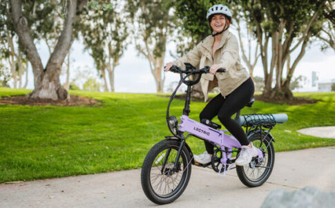 A woman rides a Lectric ebike