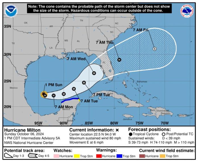 NOAA projected pathway for Hurricane Milton
