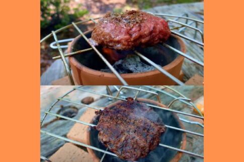 flower pot cooking grilled burger