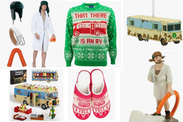 a variety of Cousin Eddie merchandise from National Lampoon's Christmas vacation movie