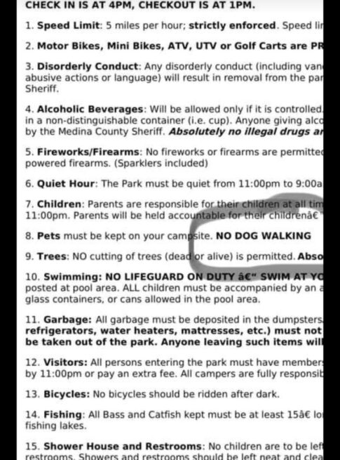 Campground rules-no dog walking Facebook screenshot by NancyW
