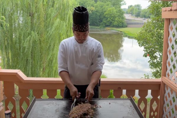 Making hibachi fried rice
