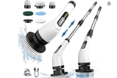 Spin scrubbing brush