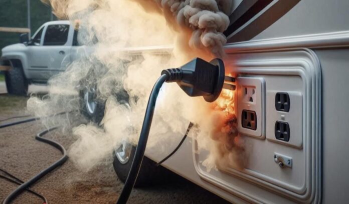 A plug outside an RV burns in this article about RV electrical safety
