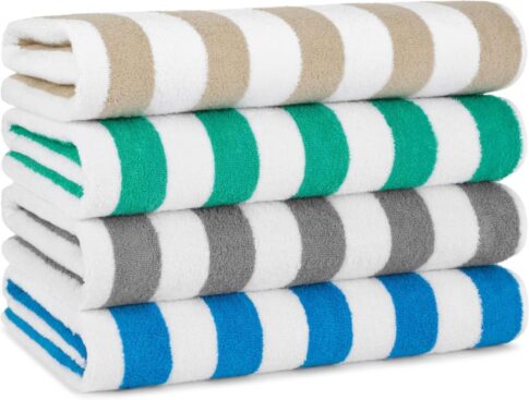 stack of four, striped beach towels Amazon image