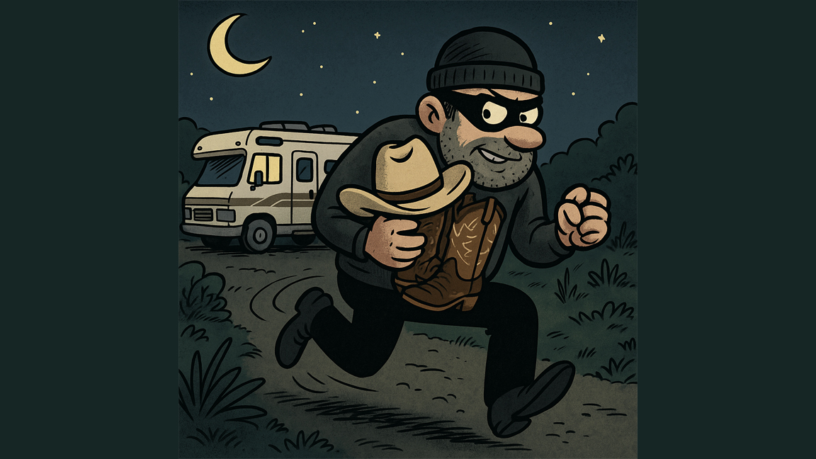 RV burglar skips electronics, goes straight for cowboy boots and hats