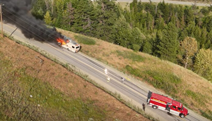motorhome fire drone footage