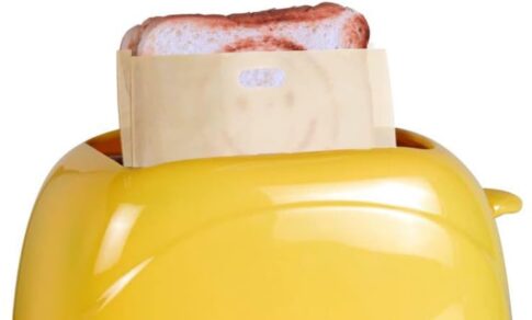 Bread in a toaster bag inside a yellow toaster Amazon image