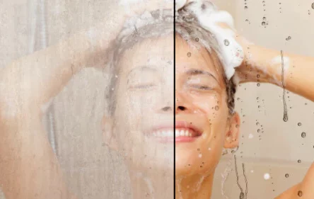 Limescale deposits on RV shower glass doors Image: EnduroShield