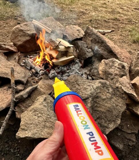 Balloon pump to start a campfire Image: Facebook by Michelle Warren Vandersloot