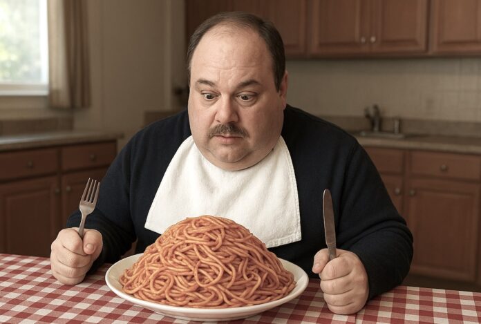 Man eating spaghetti