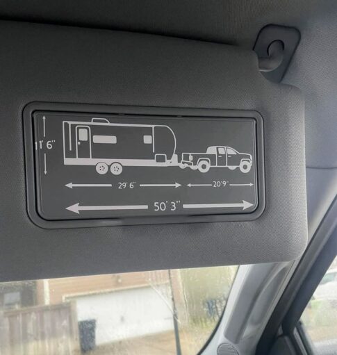 RV dimensions labeled and affixed to sun visor Image: Facebook