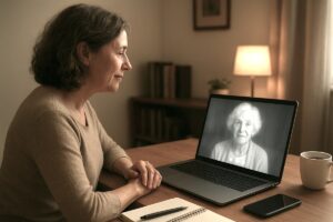 Woman video chats with shoot-like old woman