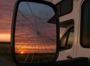 broken motorhome rearview mirror AI generated image