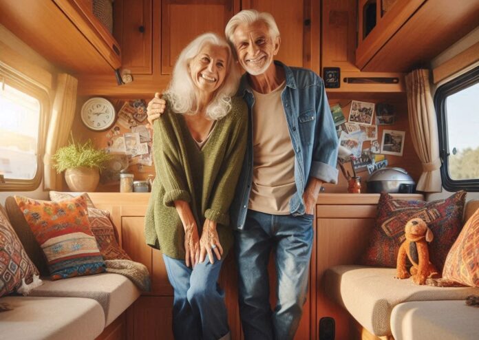 AI generated image retired couple inside downsized RV