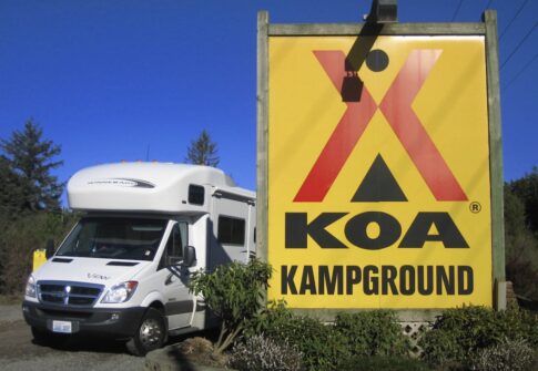 KOA sign and motorhome