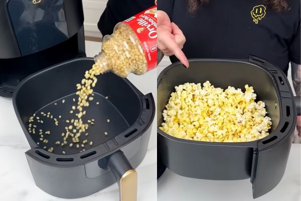 air fryer popcorn before and after