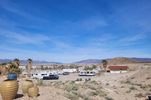 Campground and bath house at Amy's Tecopa Springs Resort