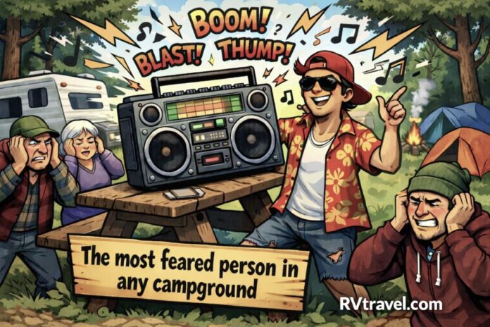 Camper with boom box