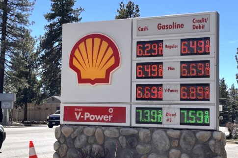 Gas prices sign, South Lake Tahoe, California