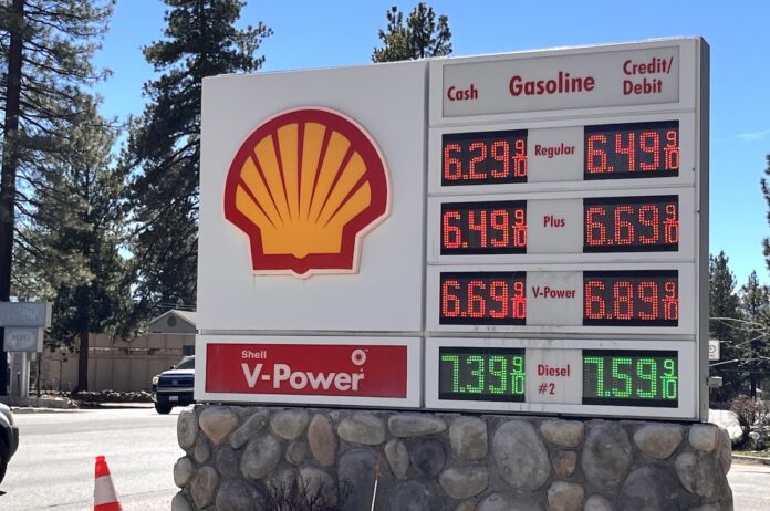 Gas prices sign, South Lake Tahoe, California