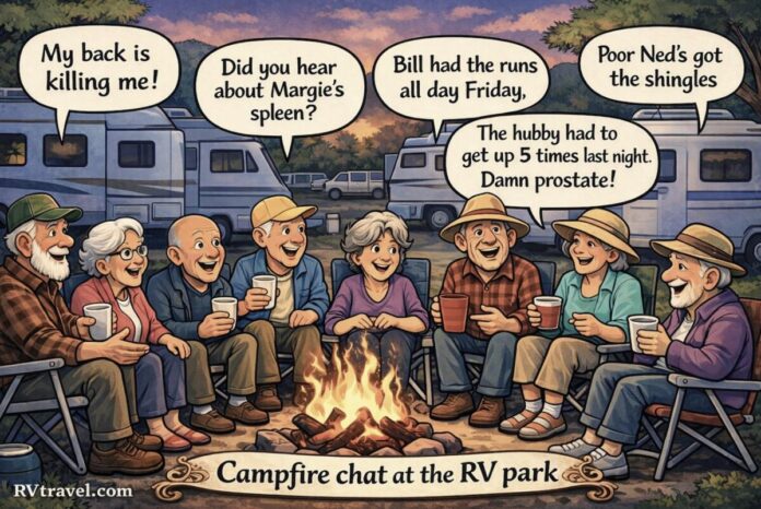Old RVers in the RV park talk about health