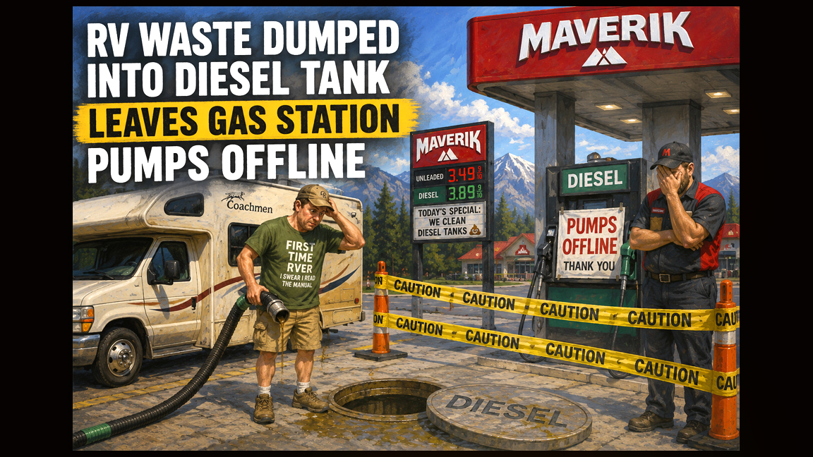 RVer dumps sewer tank into gas station's diesel tank. Big time bad news!