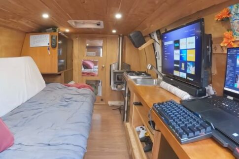 stealth camper van interior in gaming mode